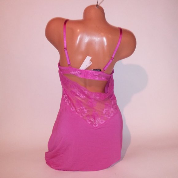 Victoria Secret Lingerie Chemise Slip Pink Lace Trim Solid Modal Underwire New W - Picture 9 of 16